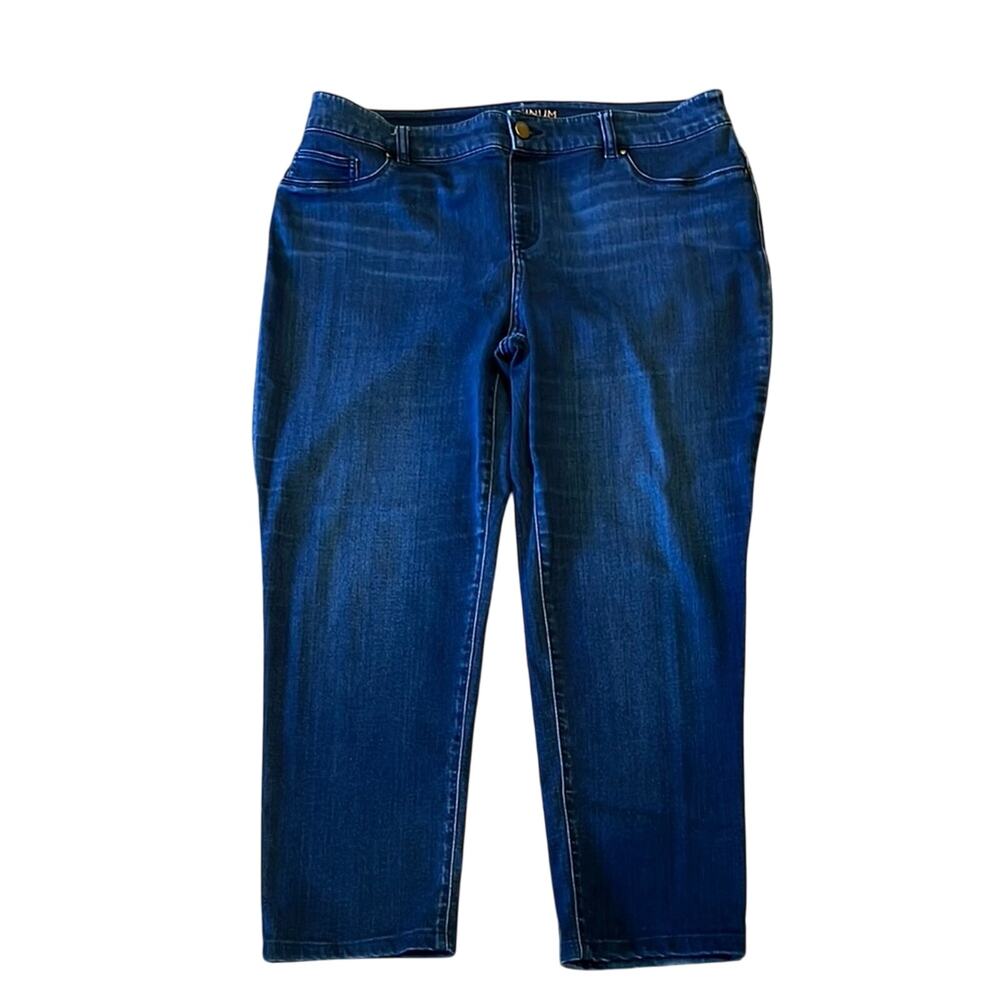 Chico's Women's Platinum Faux Fly Stretch Pull On Skinny Jean Dark Wash Size 14